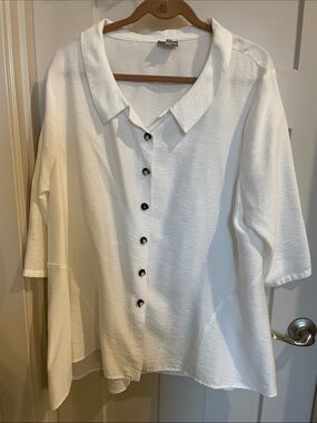 White Button-Front Collared Tunic, hip length
